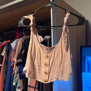 American Eagle Outfitters Blush Button Crop Top